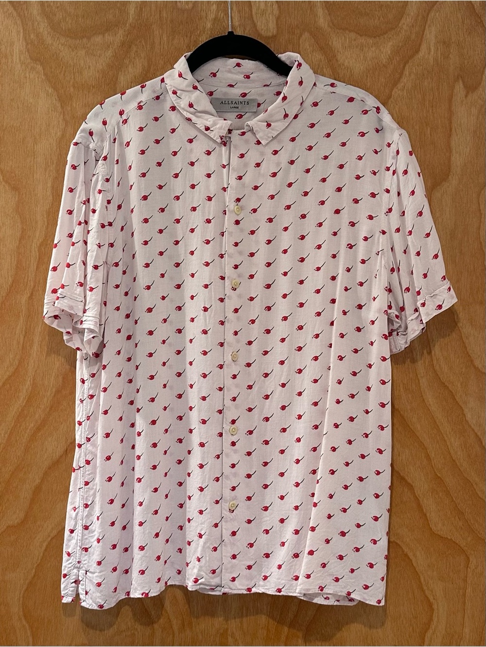 AllSaints Cherry Short Sleeve Viscose Button Down Shirt